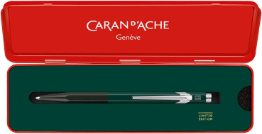 Caran d'Ache 849 ballpoint, Wonder Forest green, gift box open